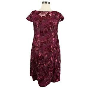 Alex Evenings Women's Cocktail Dress Size 24W Red Embroidered A-Line Midi